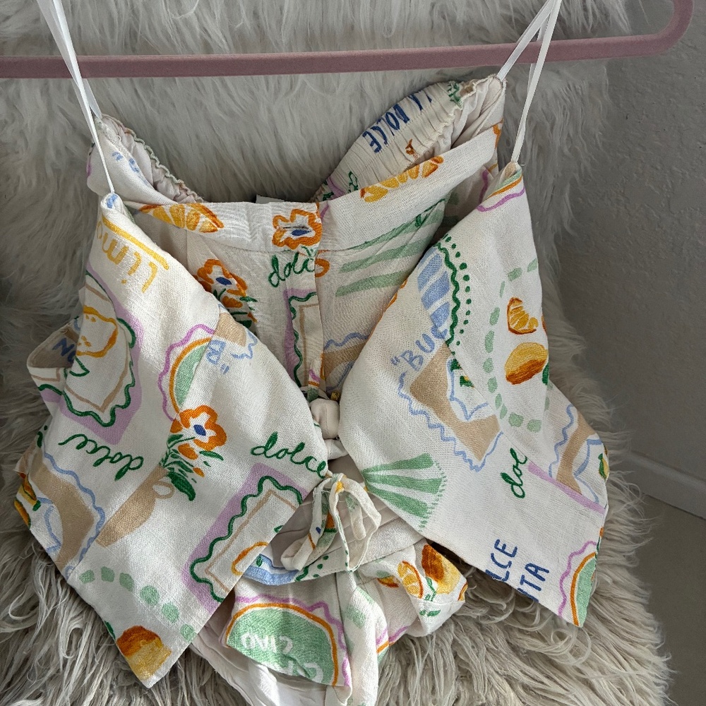 Paper Heart Womens Shorts XS Italian Theme Linen Blend Fruits Dolce Vita